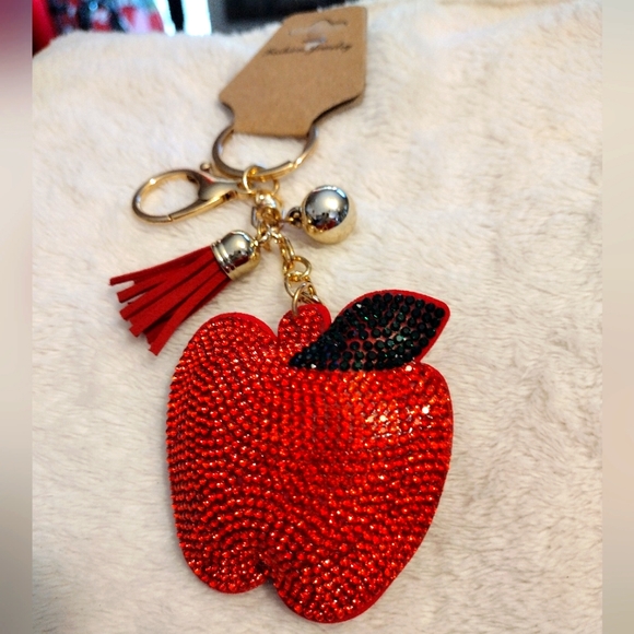 Apple Rhinestone Keychain Accessories | New Red Apple Bling Keychainbag Charm Gold Hardware ...
